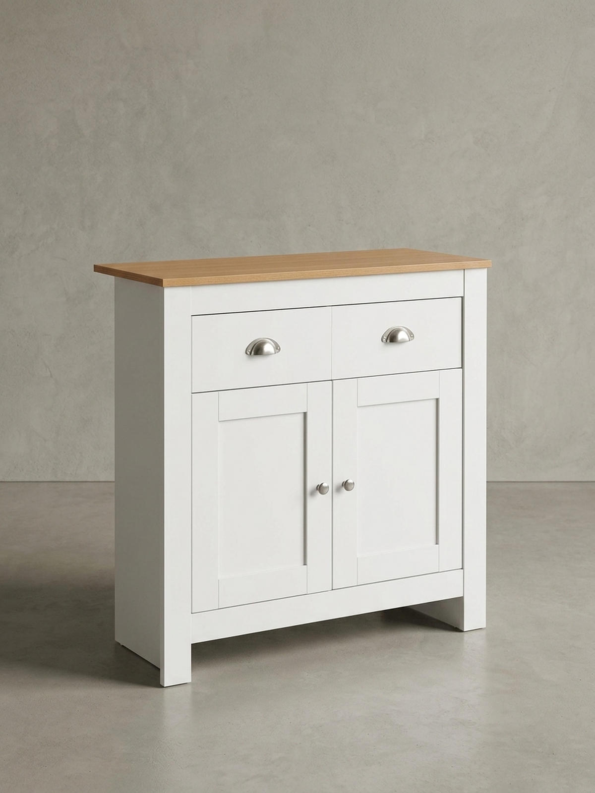 SIDEBOARD – Eiche/Weiß, 2 Schubladen, melaminbeschichtet, modern - Weiß, Holz/Metall (79/81/35cm) - KADIMA DESIGN