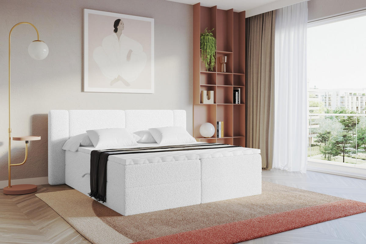 BOXBETT mit Matratze H4 - EVON - 180x200 cm Weiß - Weiß, Holzwerkstoff (180/200cm) - ALTDECOR