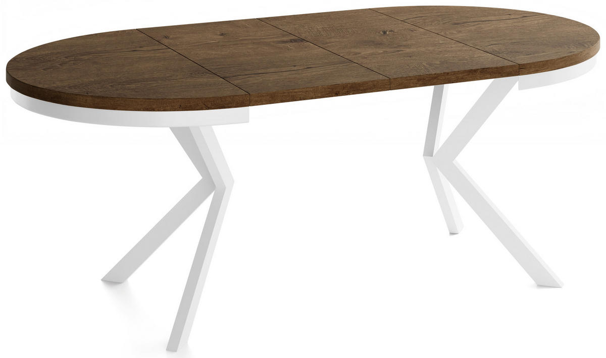 OKRUHLY Rozkladaci Jedalensky Stol - Stol Loft s Bielymi Kovovymi Nohami - 120 až 200 cm - Industrialny Stol - 120 cm - Dub Lefkas - hnedá/biela, kov/kompozitné drevo (120/200/76cm) - WFL GROUP
