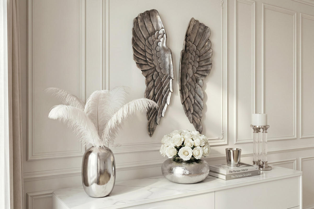 WANDDEKORATION FALLEN ANGEL Metall Silber 200 cm - Silberfarben, Metall (20/65/5cm) - riess-ambiente