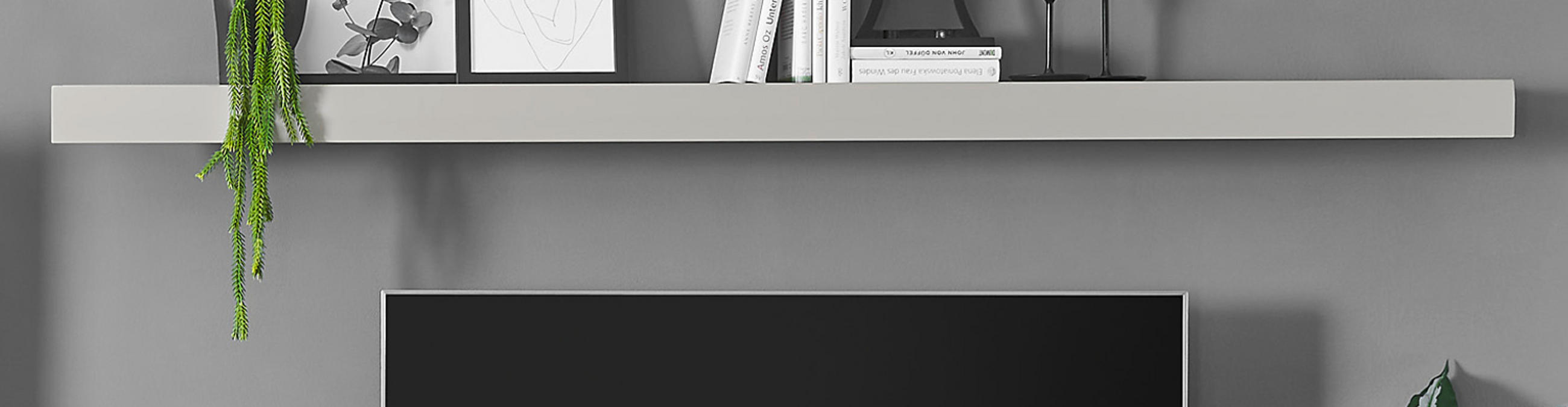 WANDBOARD Kieselgrau matt, Wandregal 200 cm - Eichefarben/Grau, Holzwerkstoff (200/8/20cm) - Furn.Design