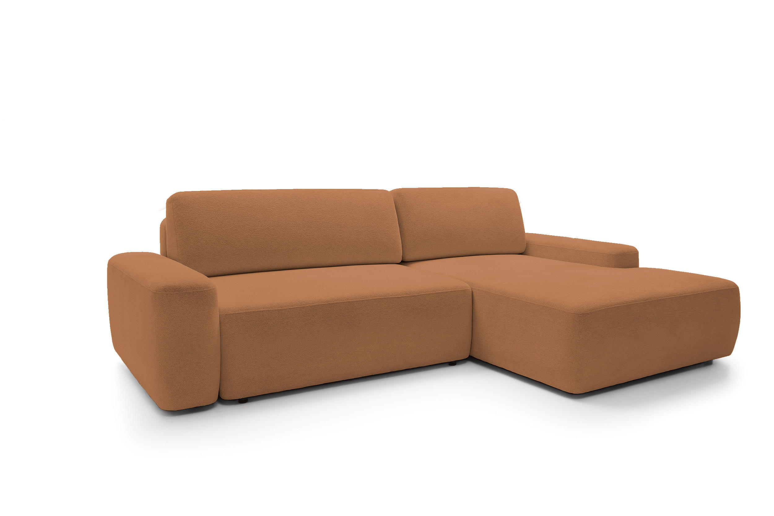 ECKSOFA BOULI 4-Sitzer Polstersofa Raven mit Schlaffunktion 130x210 cm Bettzeugablage 264x162x82 cm rechts, Farbe: Orange​ - Orange, Holz/Textil (264/162cm) - DomoHome