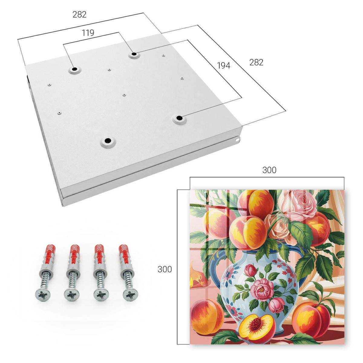 SCHLÜSSELBOX Weiß 30x30 cm – Türöffnung nach rechts - Stillleben - Orange, Metall (30/30/5cm) - TULUP