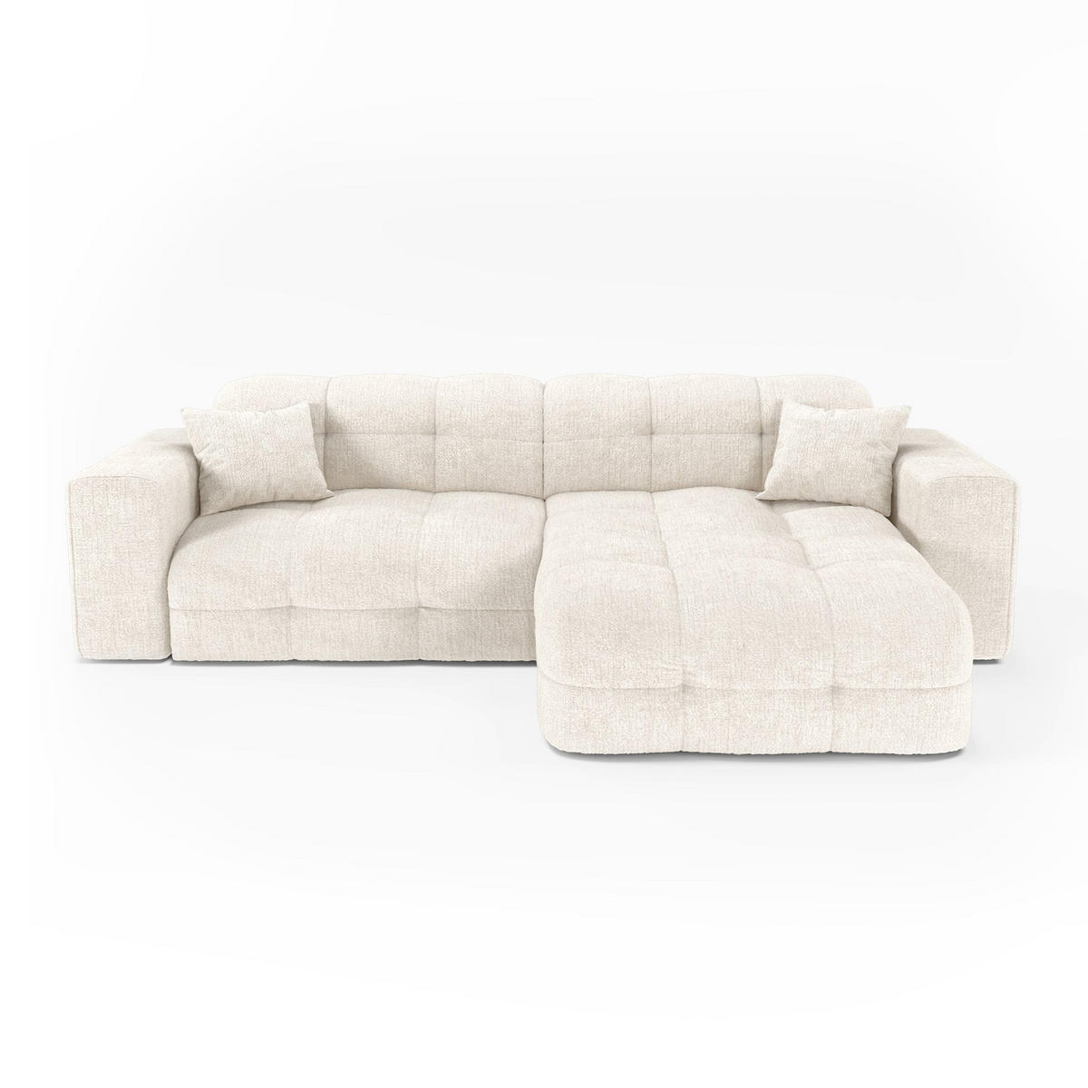 ECKSOFA rechtwinklig COCOON Geprägter Samt Creme 230cm - Creme, Textil (230/155cm) - Premium Interiors