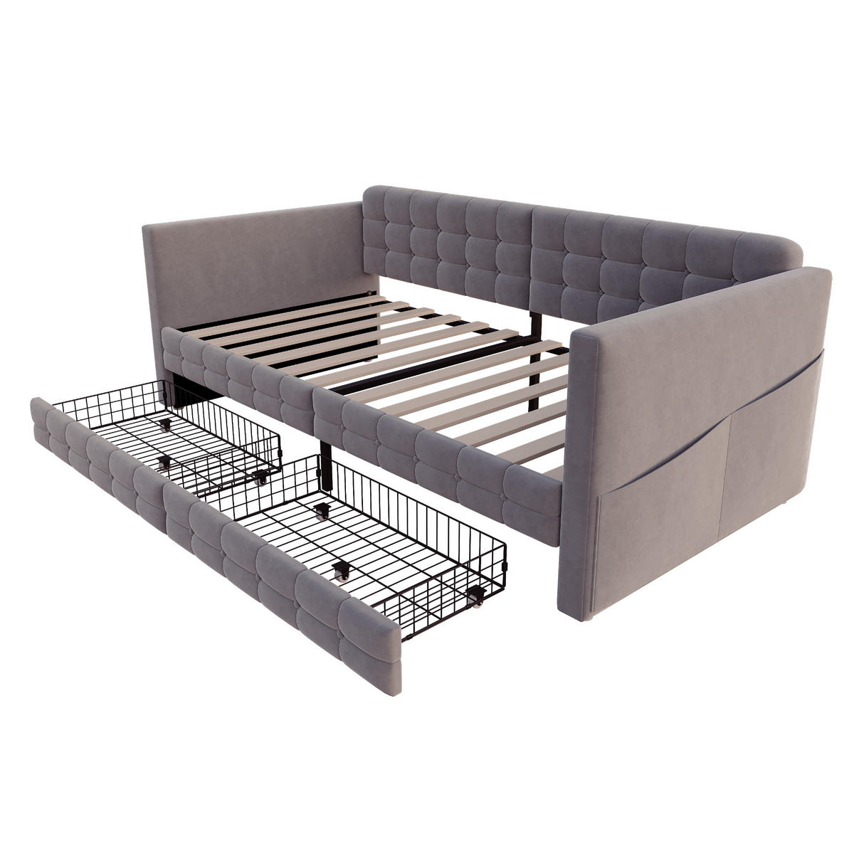 POLSTERBETT 90/190 cm Grau Schlafsofa mit Stauraum und 2 Schubladen - Grau, Textil (90/190cm) - OKWISH