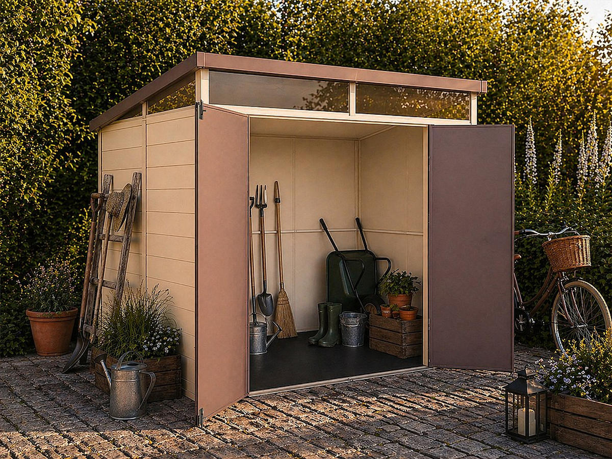 SCHREBERGARTENHAUS - 228 cm x 180 cm - harz - beige Minaro - Beige, Kunststoff (228/181/180cm) - Vente-Unique