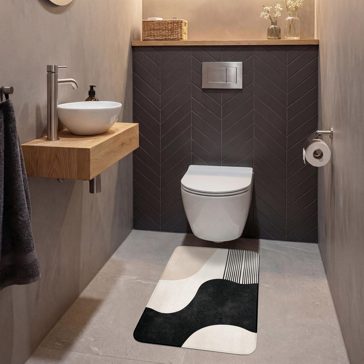 WC-VORLEGER Abstrakt - Japandi - Beige - Modern WC Teppich 50x80 cm - Beige, Kunststoff/Textil (50/1cm) - OnlyWow