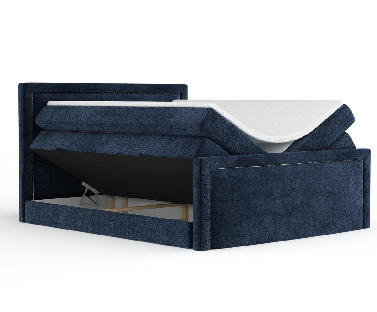 BOXSPRINGBETT Lavenda Marineblau 140/200 cm - Schwarz/Dunkelblau, Holz/Holzwerkstoff (140/200cm) - Maison de Reve