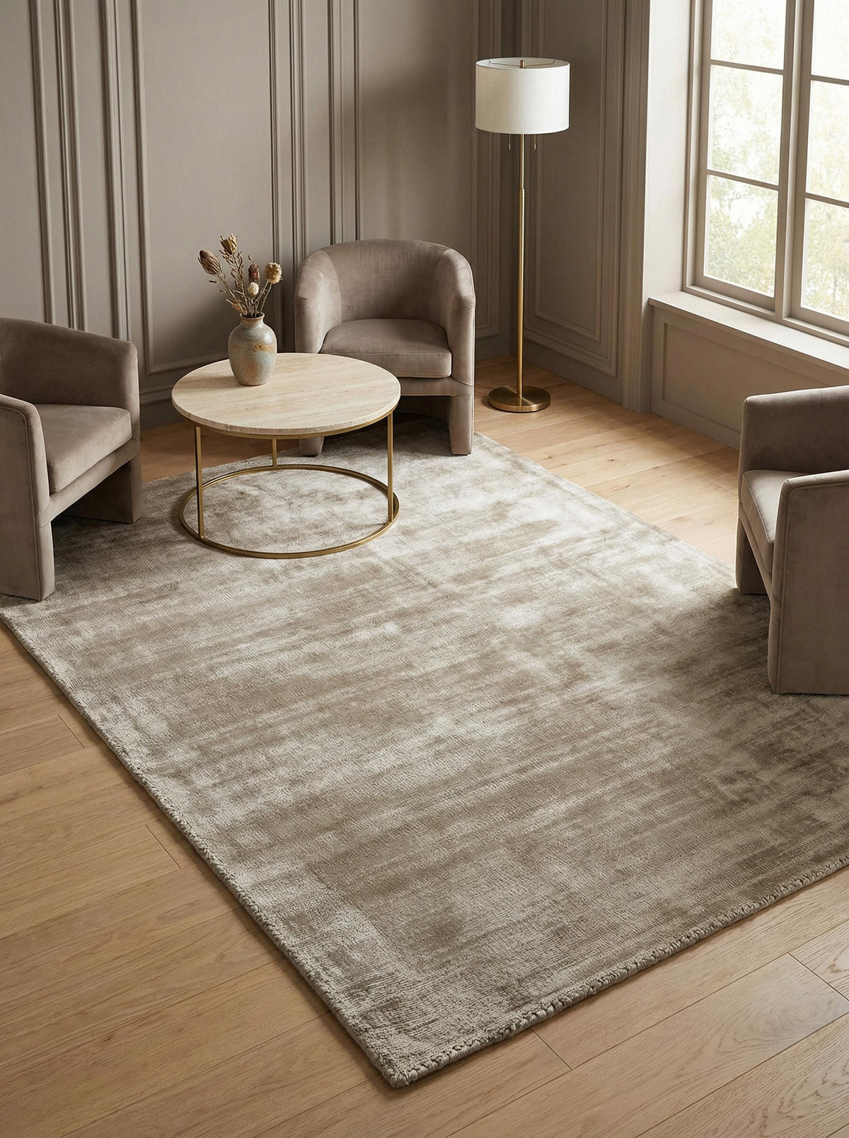 TEPPICH Viskose handgewebt zeitloses Design BARI, Taupe 120x170 cm - Beige, Textil (120/170cm) - KADIMA DESIGN