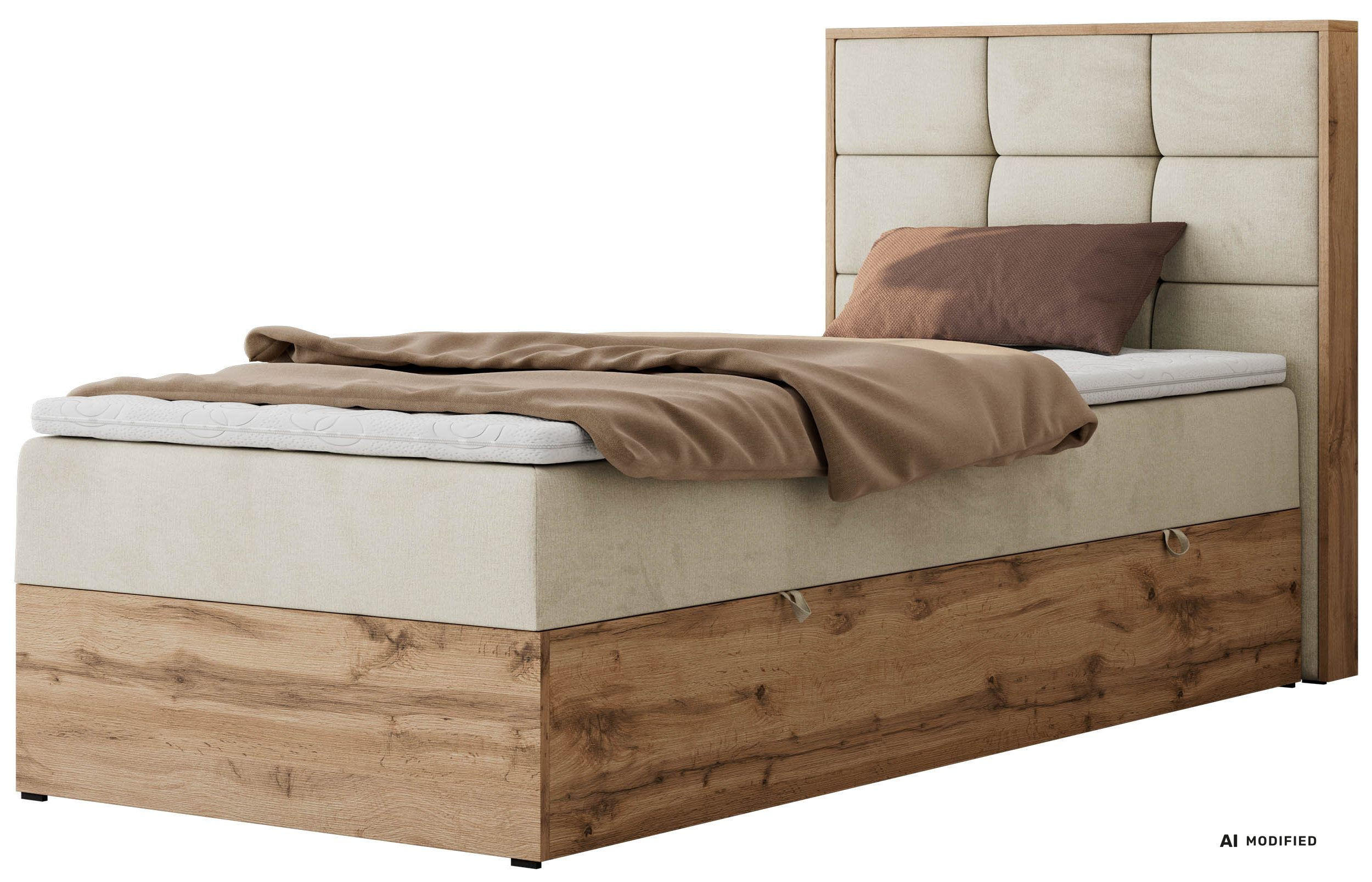 BOXBETT ALBERO 1 90/200 - Beige Velvet - Topper T25 - H4 - Rechts - Beige/Schwarz, Kunststoff/Textil (90/200cm) - MKS
