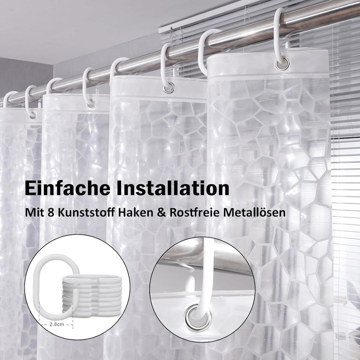 DUSCHVORHANG 120 x 200 cm halbtransparent mit Magneten - Transparent, Kunststoff (120/200cm)