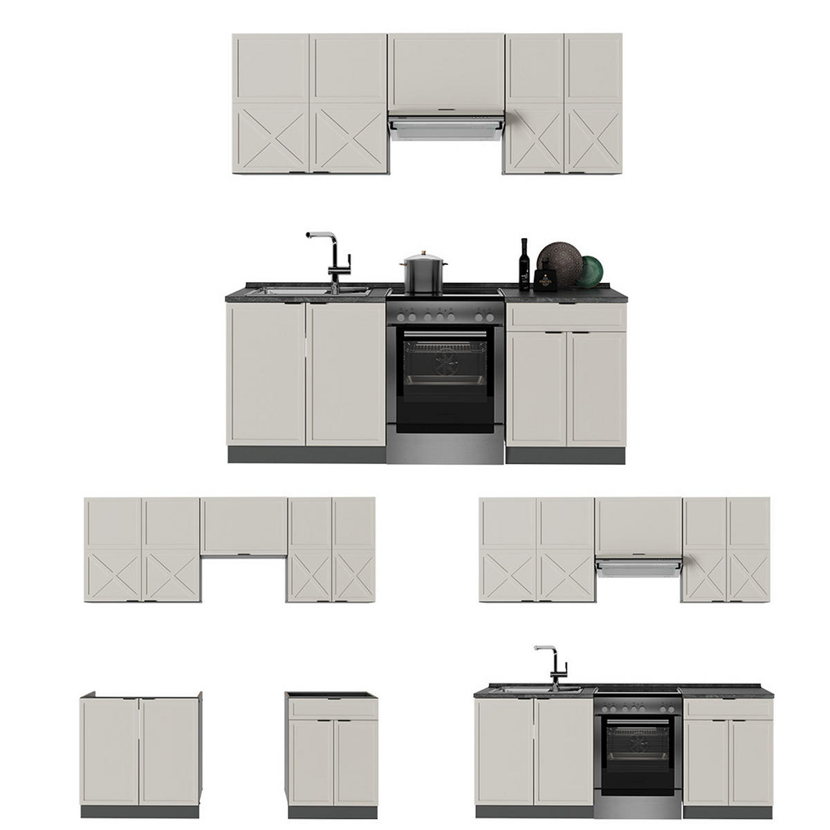 KÜCHENZEILE Fame-Line GrauBeige/Anthrazit 200 cm ohne AP - Anthrazit/Grau, Holzwerkstoff (200/81.6/46cm) - Vicco