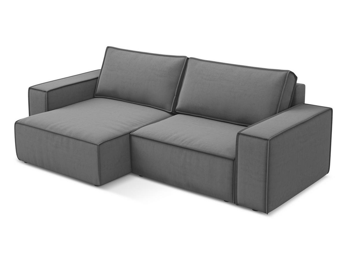 ECKSOFA mit Schlaffunktion Samt Stoff Grau - Schwarz/Grau, Kunststoff/Textil (148/257cm) - Makamii