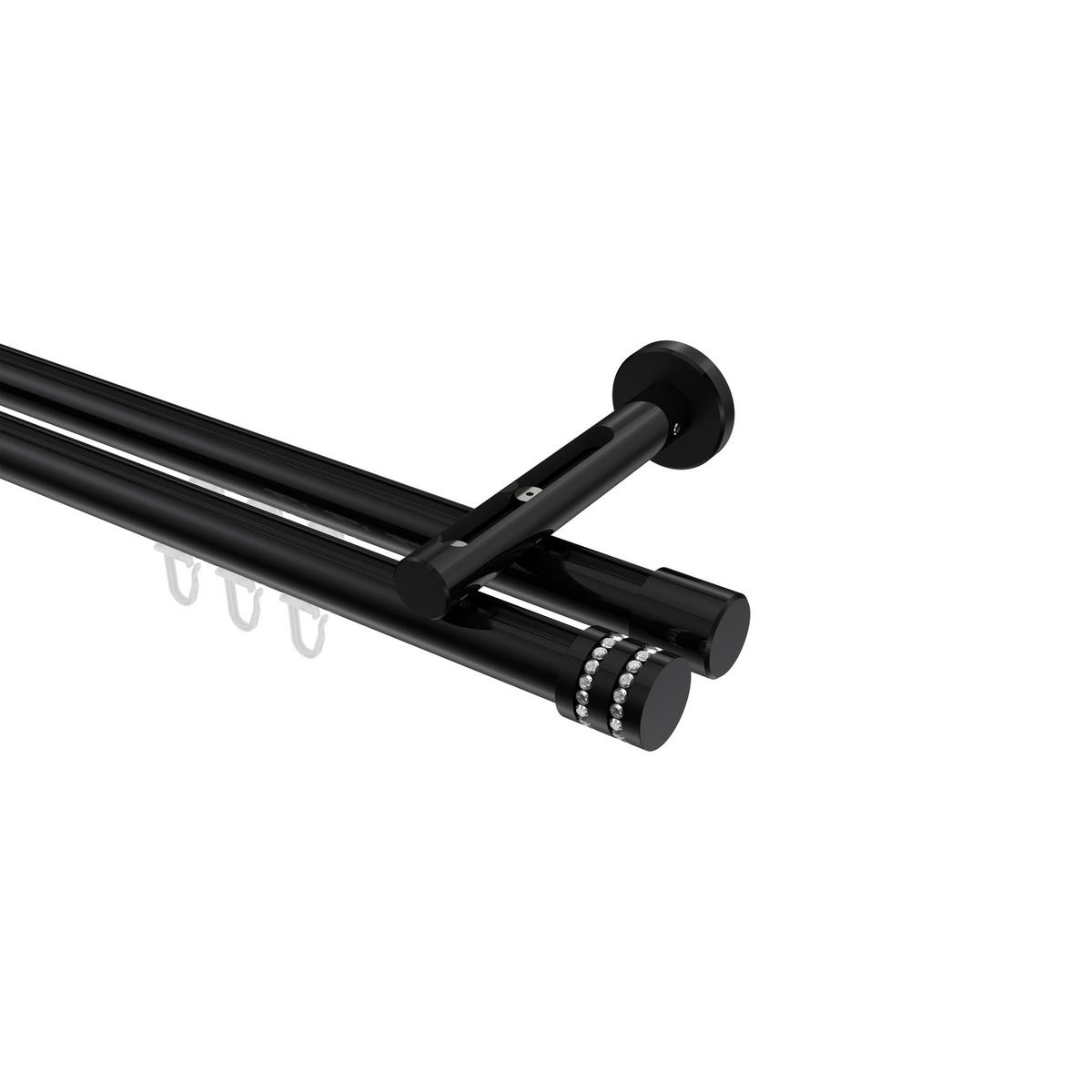 INNENLAUF-GARDINENSTANGEN-SET Siteno Estana 480 cm (geteilt in 3 x 160 cm), 2-läufig, 20 mm Ø Schwarz - Schwarz, Metall (480cm) - INTERDECO