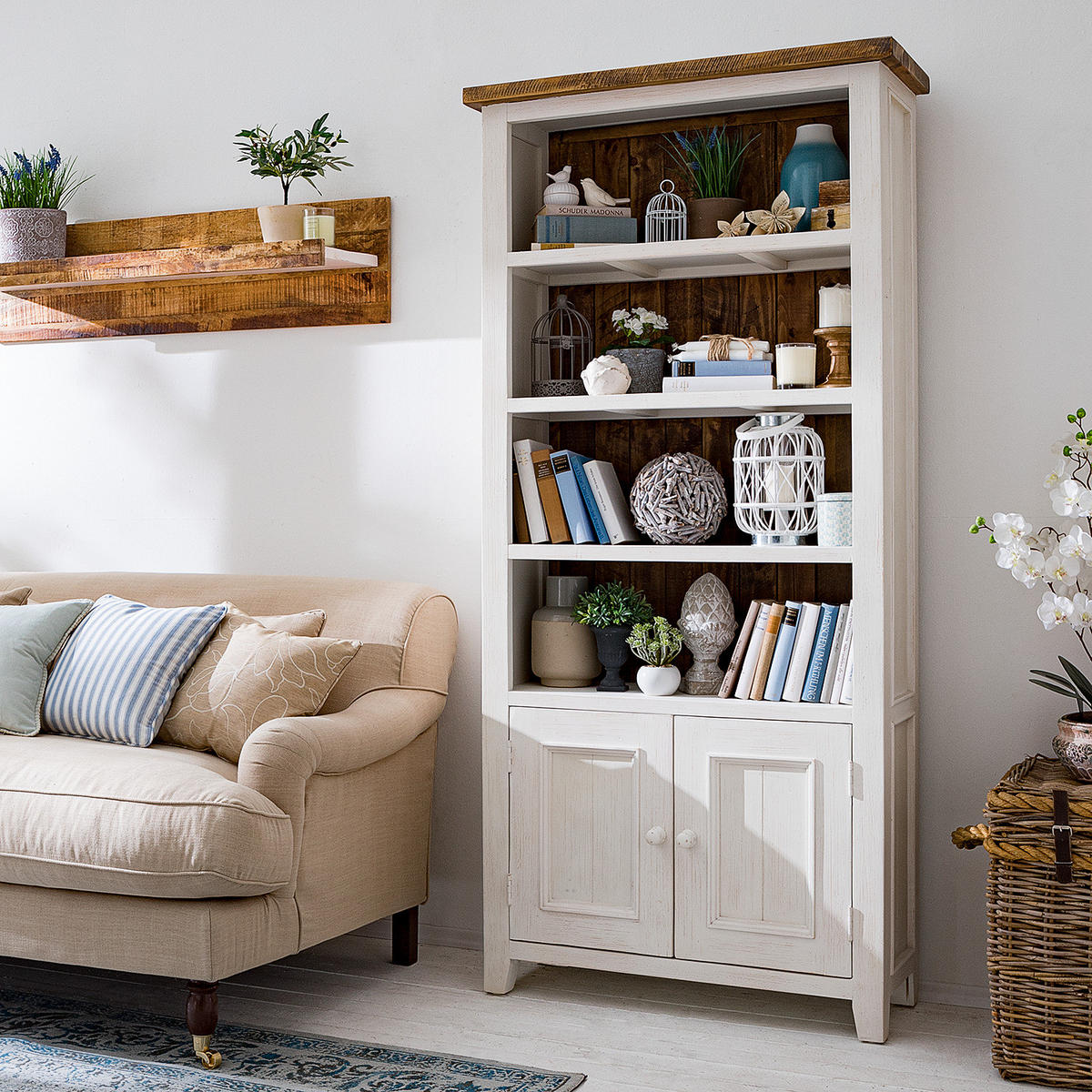 BÜCHERREGAL - Kiefer massiv - Weiß/Kieferfarben, Holz (90/190/35cm) - home24