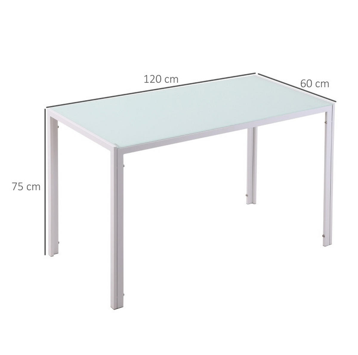 ESSTISCH aus Metall und Glas 120x60x75 cm Weiß für 4 Personen mit gehärteter Glasplatte - Weiß, Metall (120/60/75cm) - Modfu