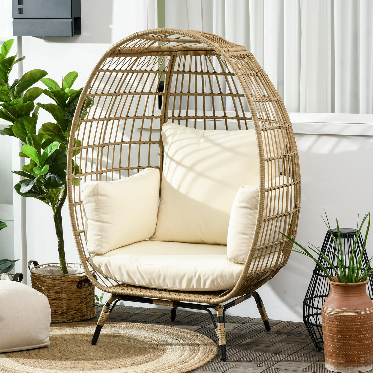 KORBSTUHL DE-06694 mit weichen Sitzkissen Khaki/Beige - Taupe/Beige, Kunststoff/Metall (90/148/105cm) - ComfortXL