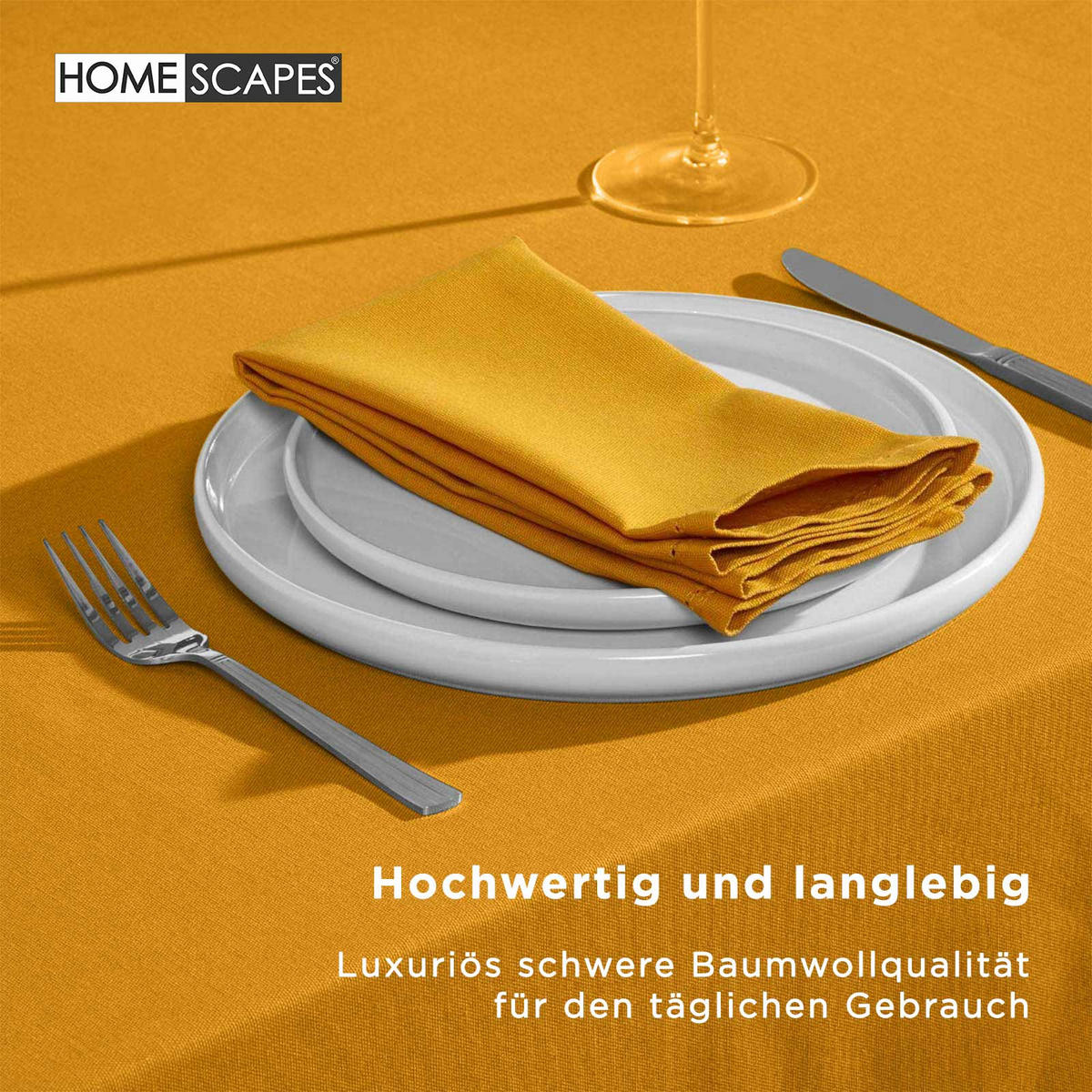 TISCHDECKE senfgelb rund 178 cm, 100% Baumwolle - Dunkelgelb, Textil (178/178cm) - Homescapes