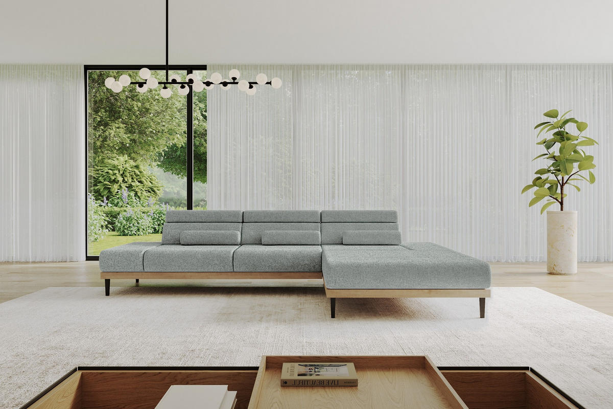 ELEKTRISCHES ECKSOFA Rechts MONA 316x205x85 Grün Velours - Mintgrün, Holzwerkstoff/Textil (316/205cm) - ALTDECOR