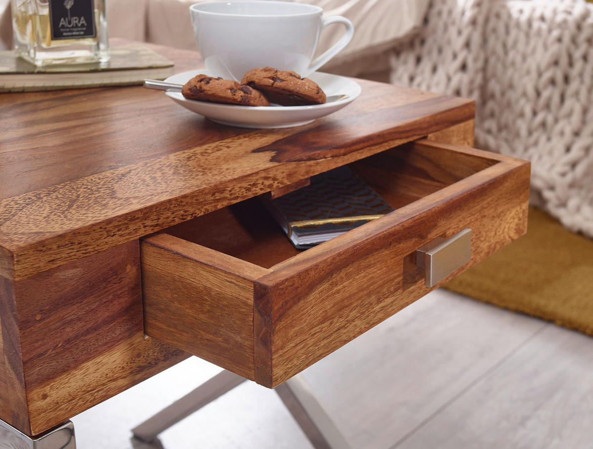 NACHTTISCH – Massivholz, Chrombeine, Landhausstil - Silberfarben/Braun, Holz (45/50/45cm) - KADIMA DESIGN