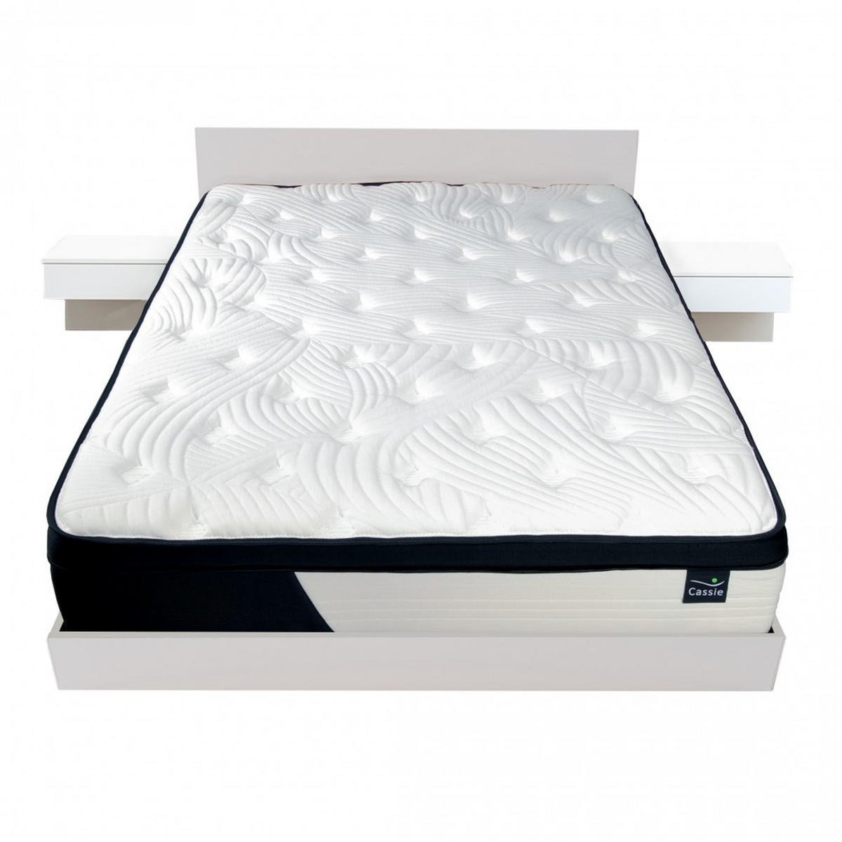 BETT COOL 140x190 cm + 2 Konsolen + Lattenrost + Matratze CASSIE / Weiß - Weiß, Holzwerkstoff - Weber Industries