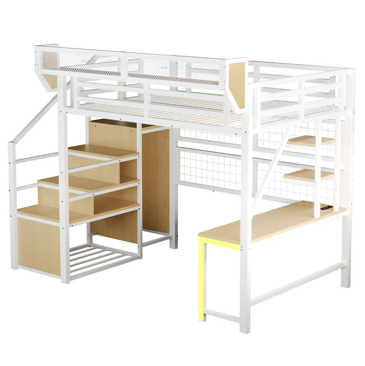 HOCHBETT 140/200 cm mit Schreibtisch, Regal, LED-Beleuchtung und Steckdose, Weiß - Weiß, Holzwerkstoff (140/200cm) - Redom