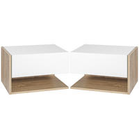 NACHTSCHRANK 2er-Set DE-12807 Schublade und offenes Fach Weiß/Eiche hell - Weiß, Holzwerkstoff (30/30/46cm) - ComfortXL