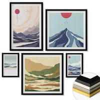 WANDBILDER 5er-Set - 50x50 cm & 20x30 cm & 40x60 cm Schwarzer Rahmen - Farbenfrohe abstrakte Flussberge - Schwarz, Kunststoff (40/60cm) - ArtPrintCave