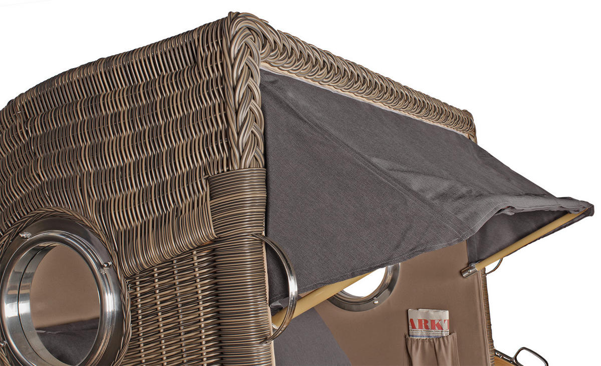 STRANDKORB Düne Grande Bullauge Teak PE Grey Dessin 551 - Braun/Grau, Metall (142/170/95cm) - Mr. Deko