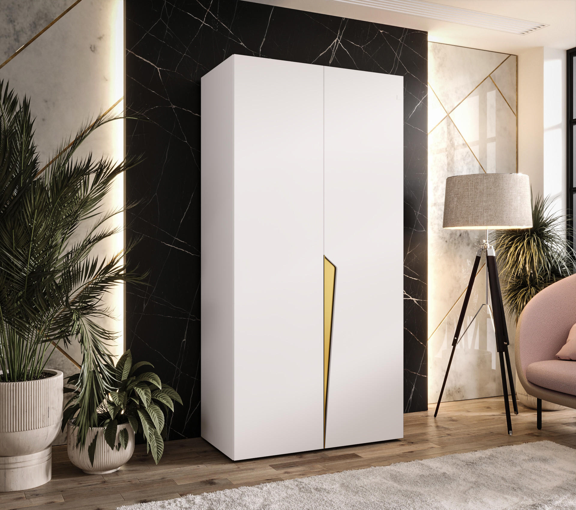 DREHTÜRENSCHRANK 202/100/52 2-türig - Goldfarben/Weiß, Holz/Metall (100/202/52cm) - Abiks Möbel