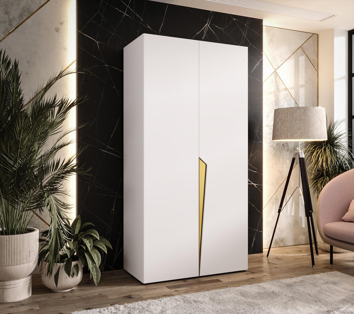 DREHTÜRENSCHRANK 202/100/52 2-türig - Goldfarben/Weiß, Holz/Metall (100/202/52cm) - Abiks Möbel