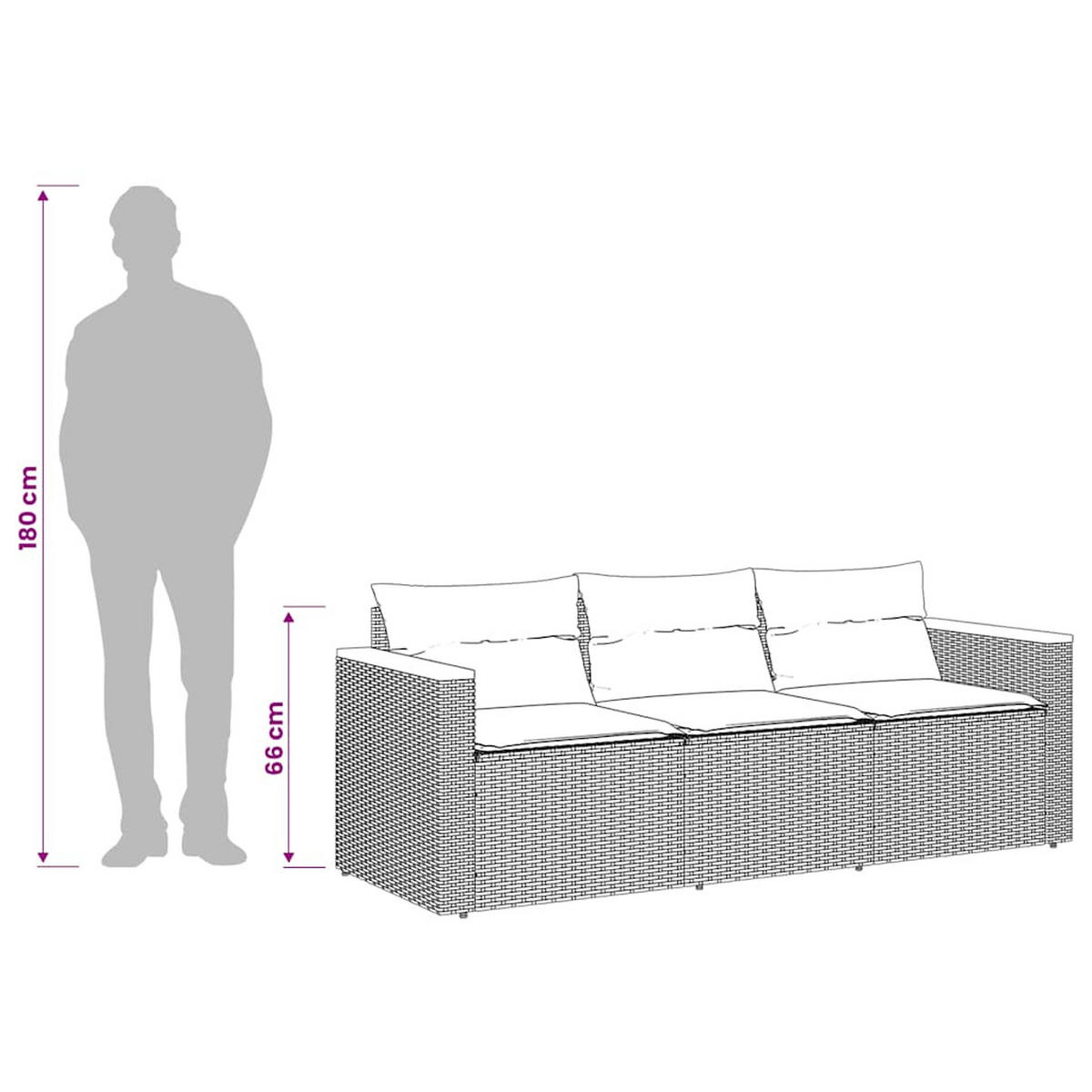 GARTENSOFA Mit Kissen 3-Sitzer Beige Poly Rattan - Beige, Kunststoff (177/66/65cm) - vidaXL