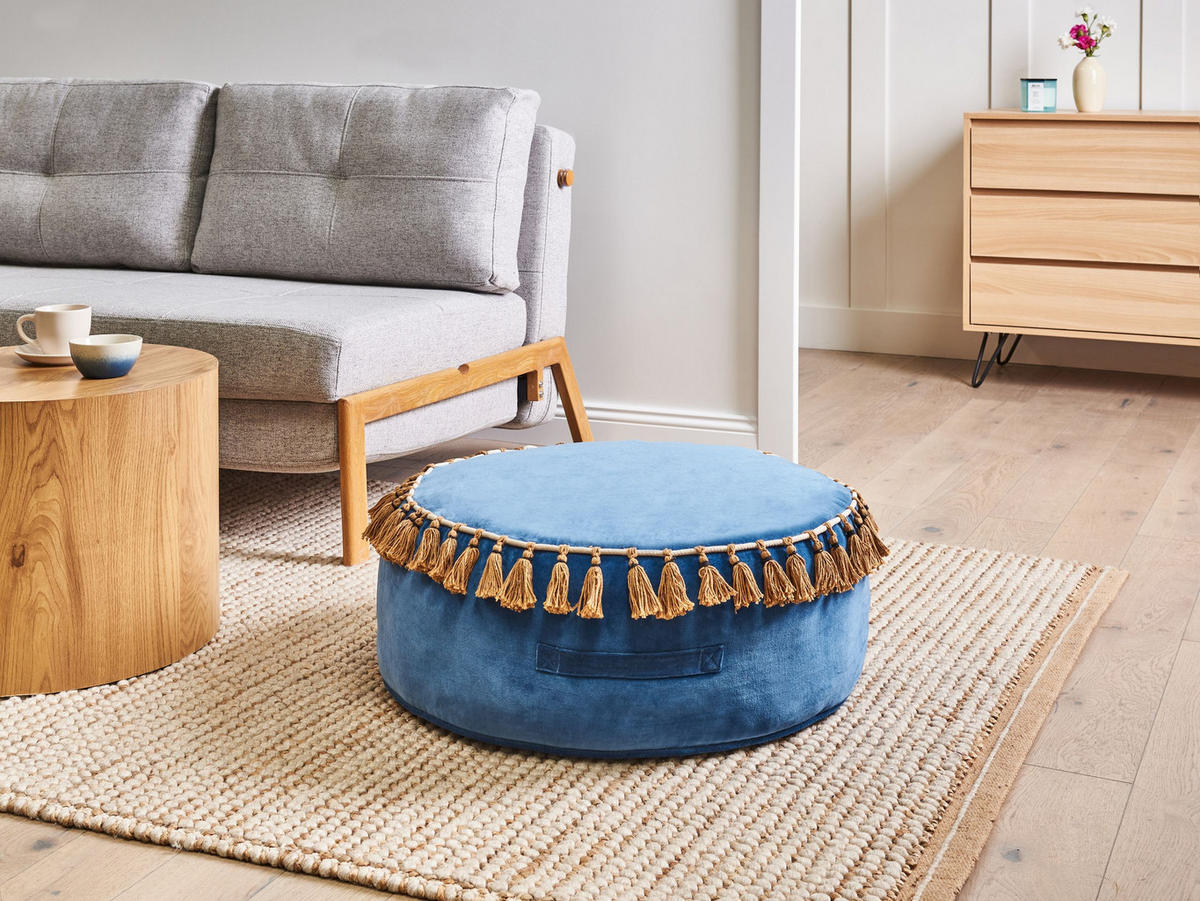 POUF Marineblau Gotha - Blau/Braun, Textil (60/25/60cm) - Beliani