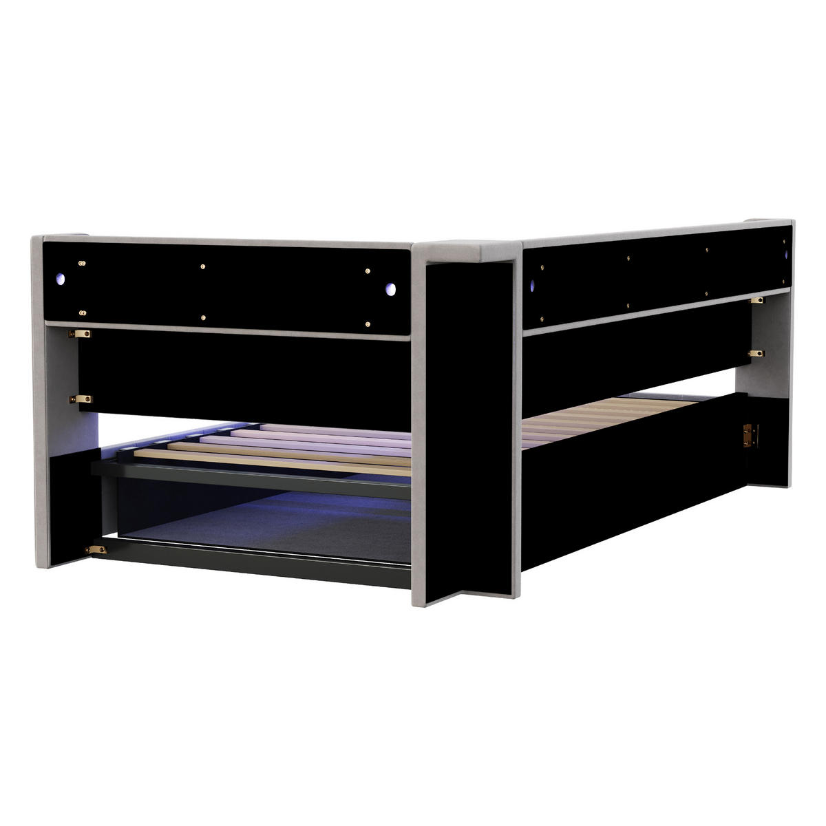 POLSTERBETT 90x200cm Schlafsofa LED Stauraum USB Samt Grau - Hellgrau, Textil (90/200cm) - FLIEKS