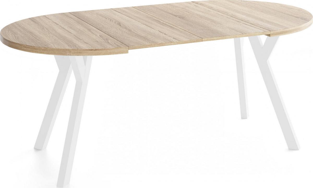 ESSTISCH Vero Weiß rund ausziehbar verlängerbar, Eiche Sonoma Hellbraun 90-190/90/77 cm - Braun/Weiß, Holz/Holzwerkstoff (90/190/76.5cm) - WFL GROUP