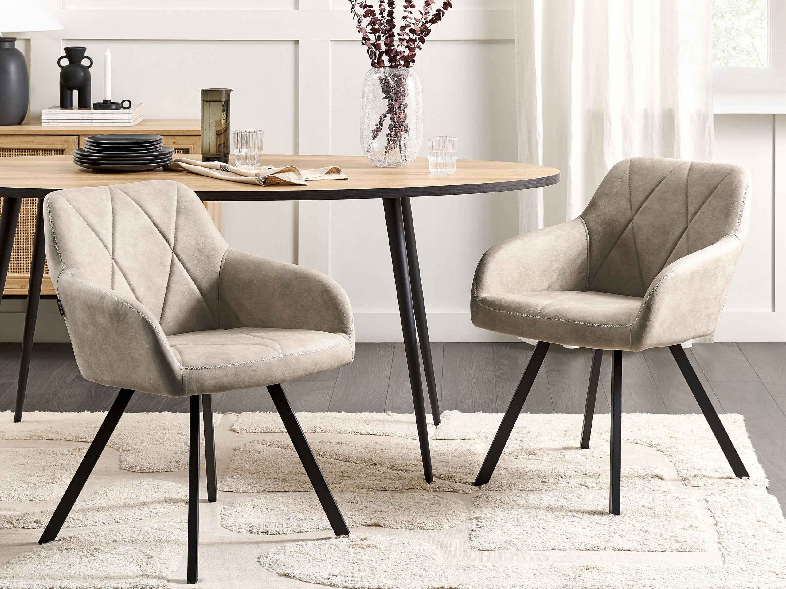ESSZIMMERSTUHL 2er-Set Polsterbezug Beige Monee - Beige, Textil/Metall (48/78/50cm) - Beliani