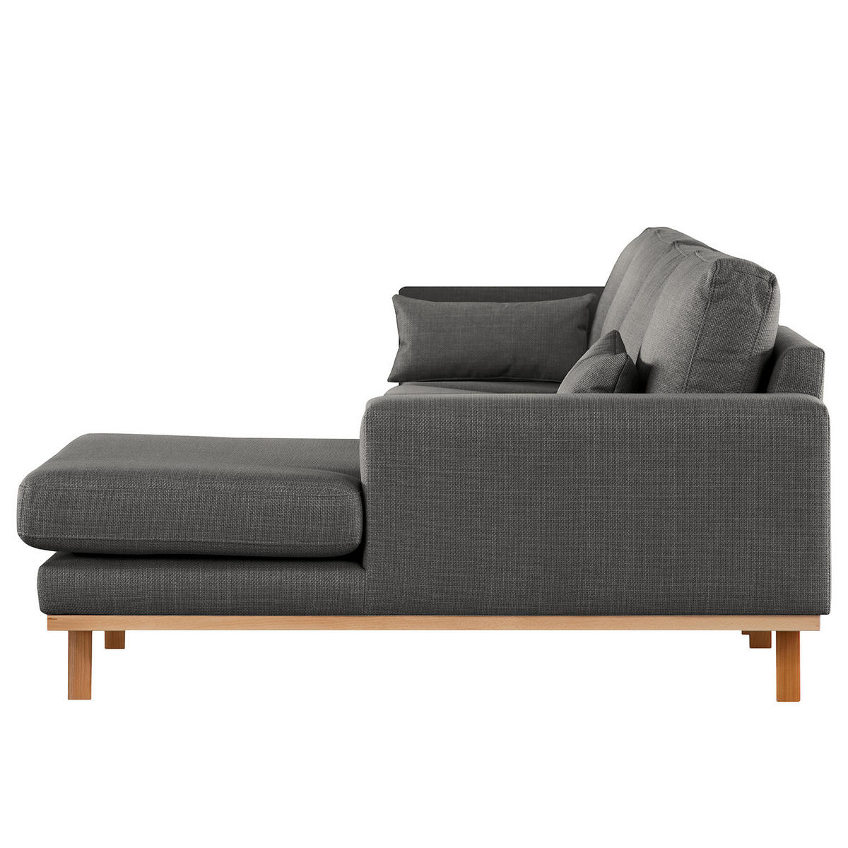 ECKSOFA mit Longchair - Dunkelgrau/Buchefarben, Textil (281/153cm) - home24