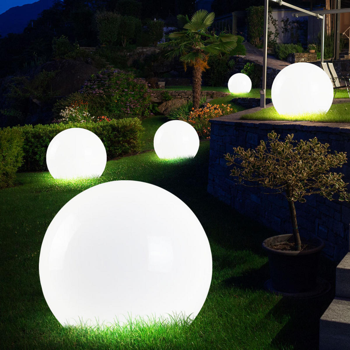 LED AUSSENLEUCHTE Kugelform Weiß 8er Set - Weiß, Kunststoff (30/30/70cm)
