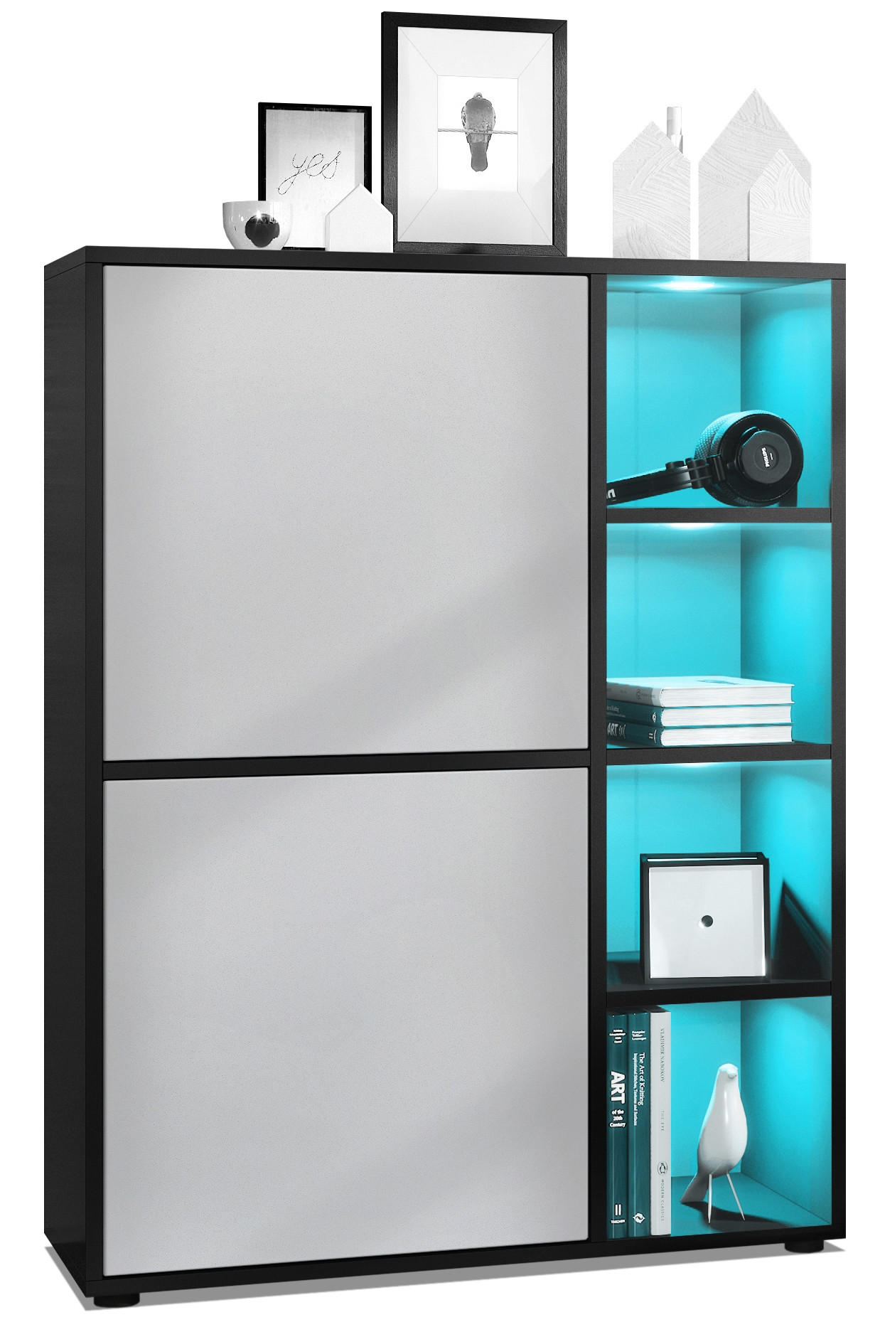 HIGHBOARD Cuba Türen in Hellgrau seidenmatt - Greige, Holzwerkstoff (79/105.5/35.5cm) - Vladon