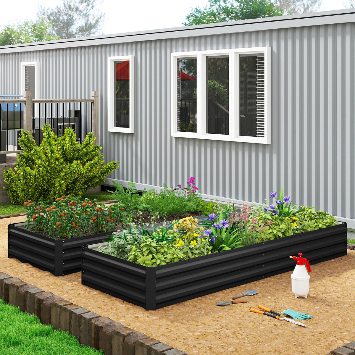 HOCHBEET DE-12301 rechteckig 241/90/30 cm aus Wellblech Schwarz - Schwarz, Metall (241/30/90.5cm) - ComfortXL