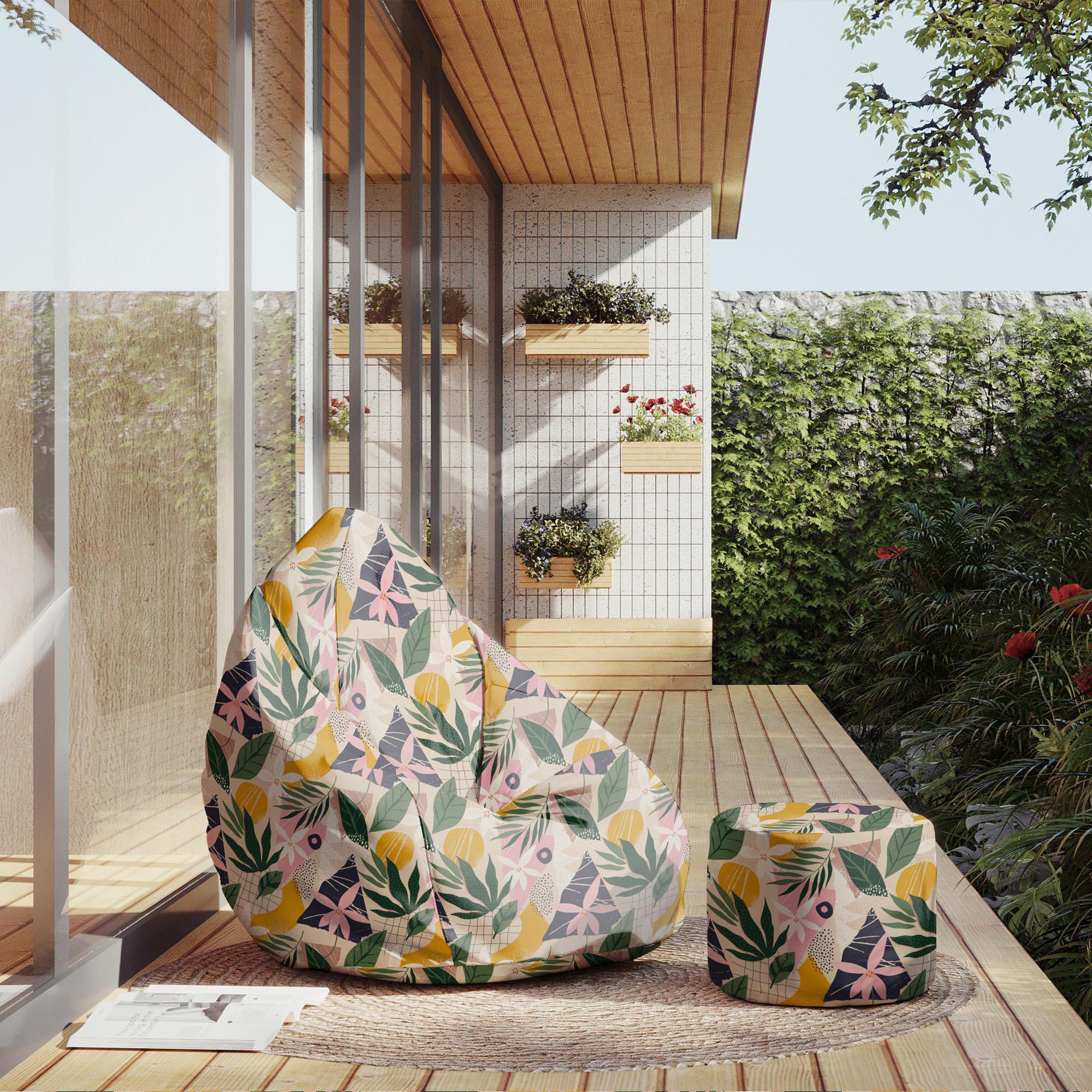 SITZSACK MIT FUßSTÜTZE Velvet 2-tlg Simple Floral M - Hellblau, Textil (80/120/80cm) - Dreamroots