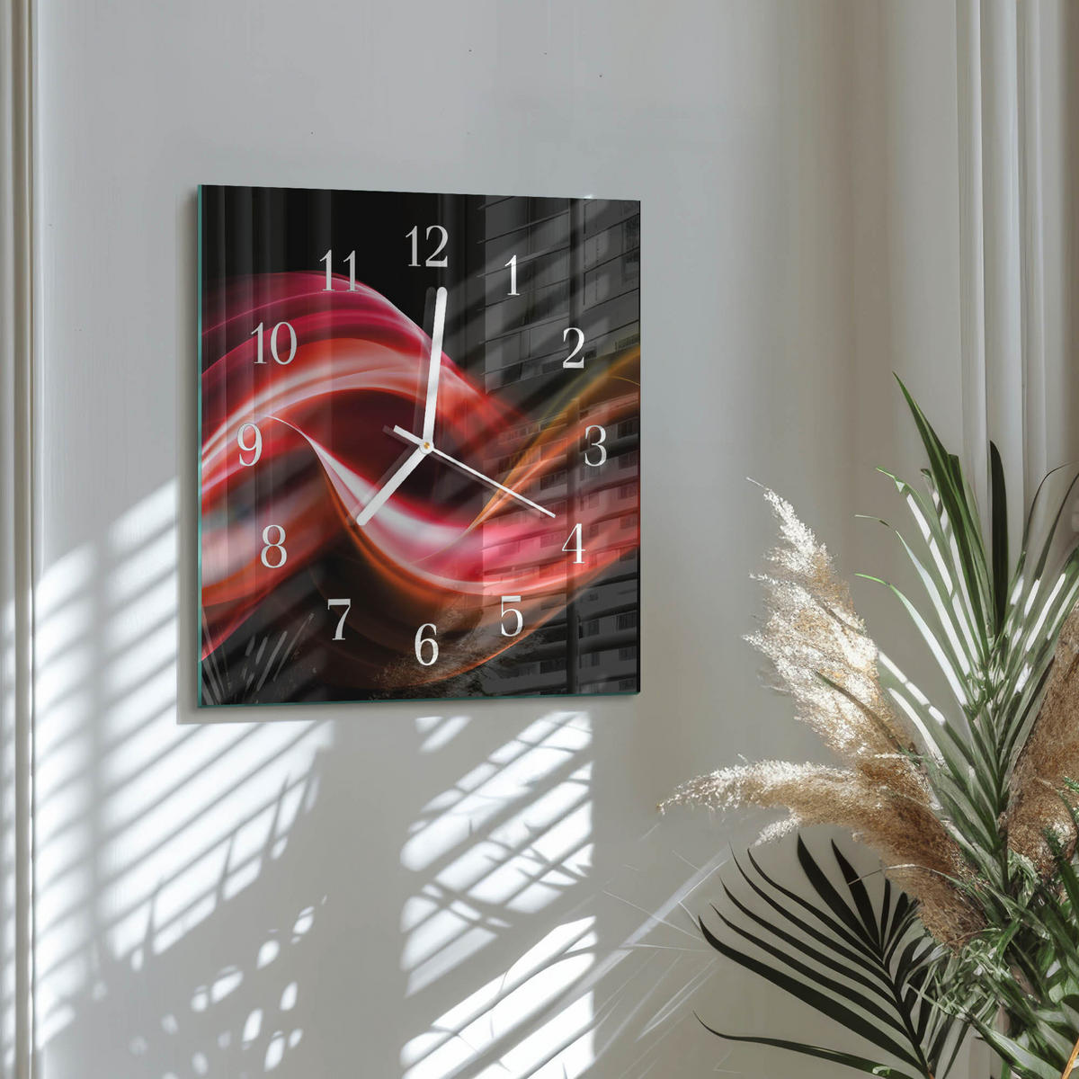 WANDUHR 30x30 cm - Abstrakte Linien - Rot, Glas (30/30/0.4cm) - TULUP