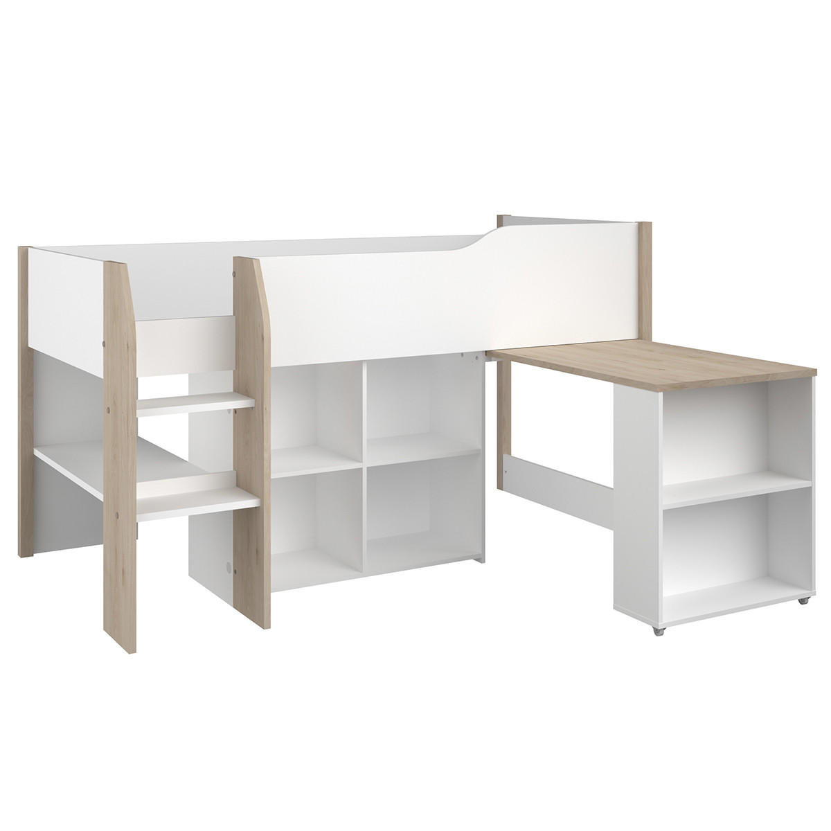 HOCHBETT mit Schreibtisch und Stauraum 90x200 cm - Finland - Apfelbaumfarben, Holzwerkstoff (90/200cm) - Calicosy