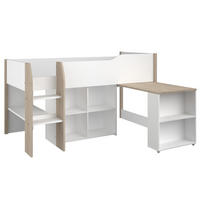 HOCHBETT mit Schreibtisch und Stauraum 90x200 cm - Finland - Apfelbaumfarben, Holzwerkstoff (90/200cm) - Calicosy