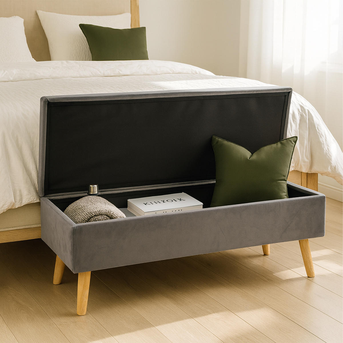 LAVICA - sivá, drevo/kompozitné drevo (110/40/40cm) - Relaxdays