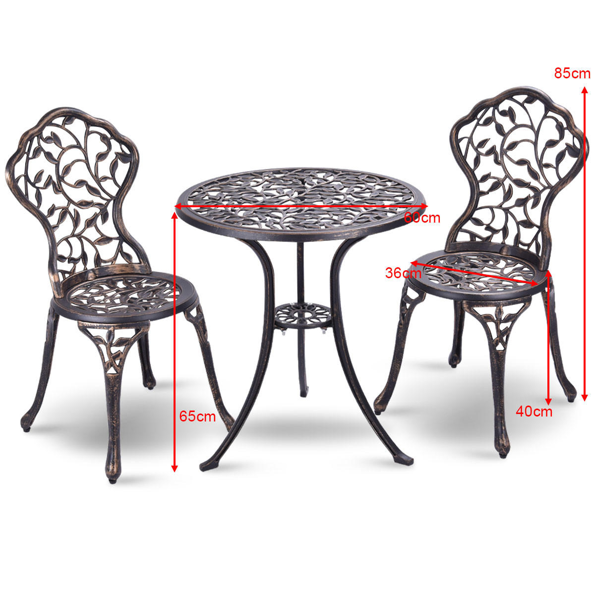 SITZGRUPPE Antik Bistroset Balkonset Kupfer(3-teilig) - Kupferfarben, Metall - COSTWAY