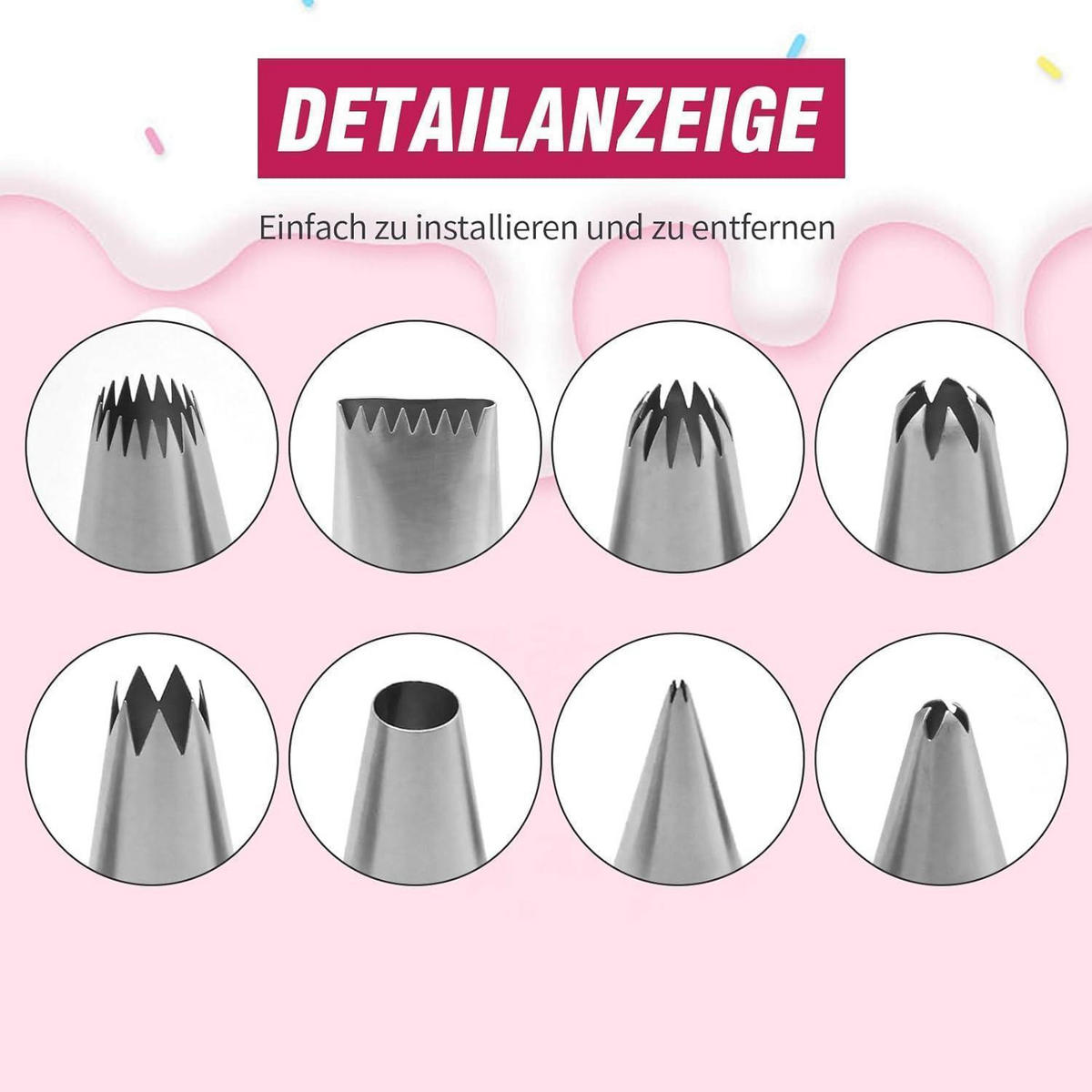SPRITZBEUTEL Set 10-teilig mit 8 Edelstahl-Tüllen 40 cm - Silberfarben, Textil (15.7/1/40cm)