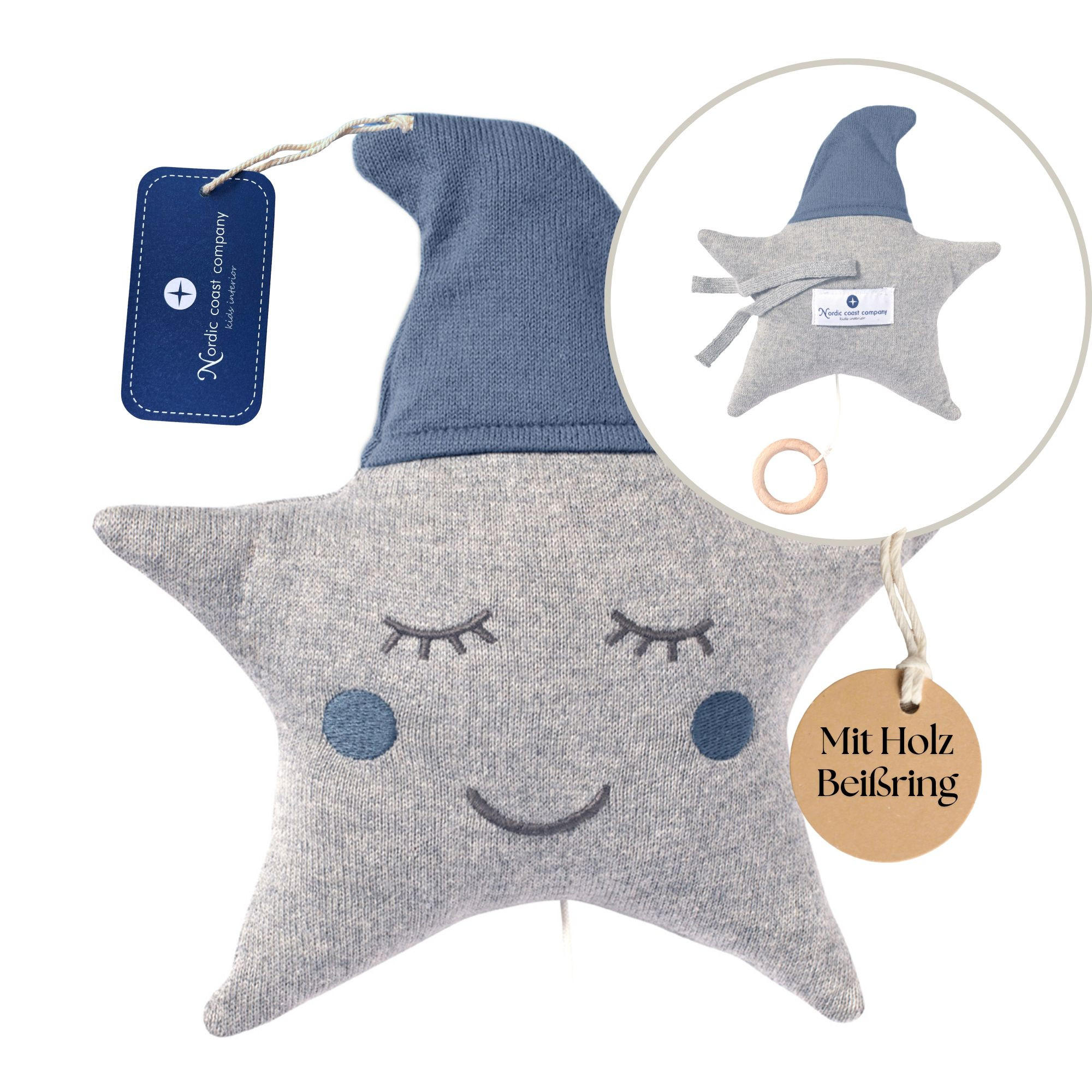SPIELUHR Baby Stern Geschenk Geburt Geburtsgeschenk Mobile - Blau, Textil (15/4/22cm) - nordic coast company