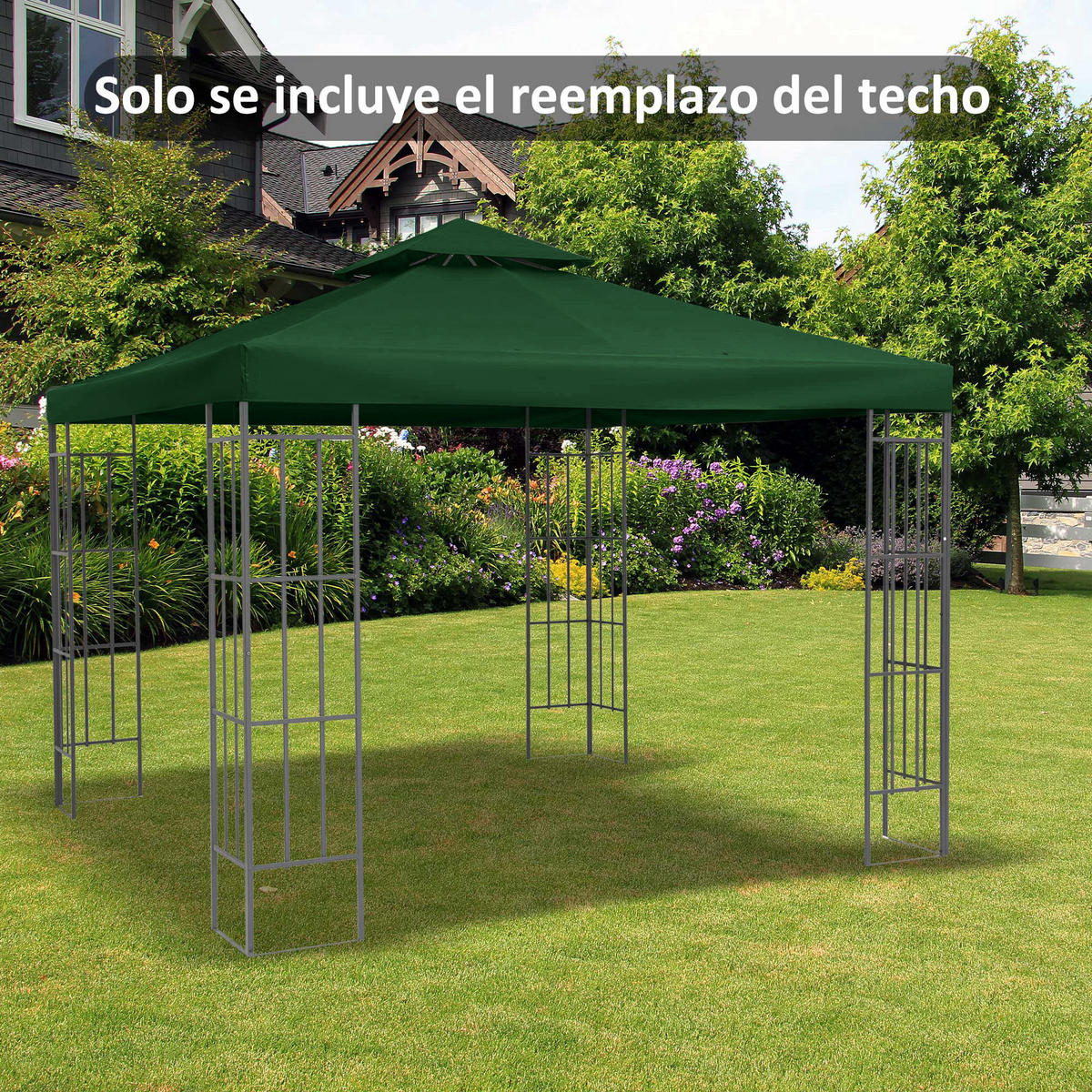 ERSATZDACH, 3x3 m für Pavillon mit Doppeldach, 8 Abflusslöchern, grün, nur Markise - Multicolor, Kunststoff (300/300cm) - FORIOUS