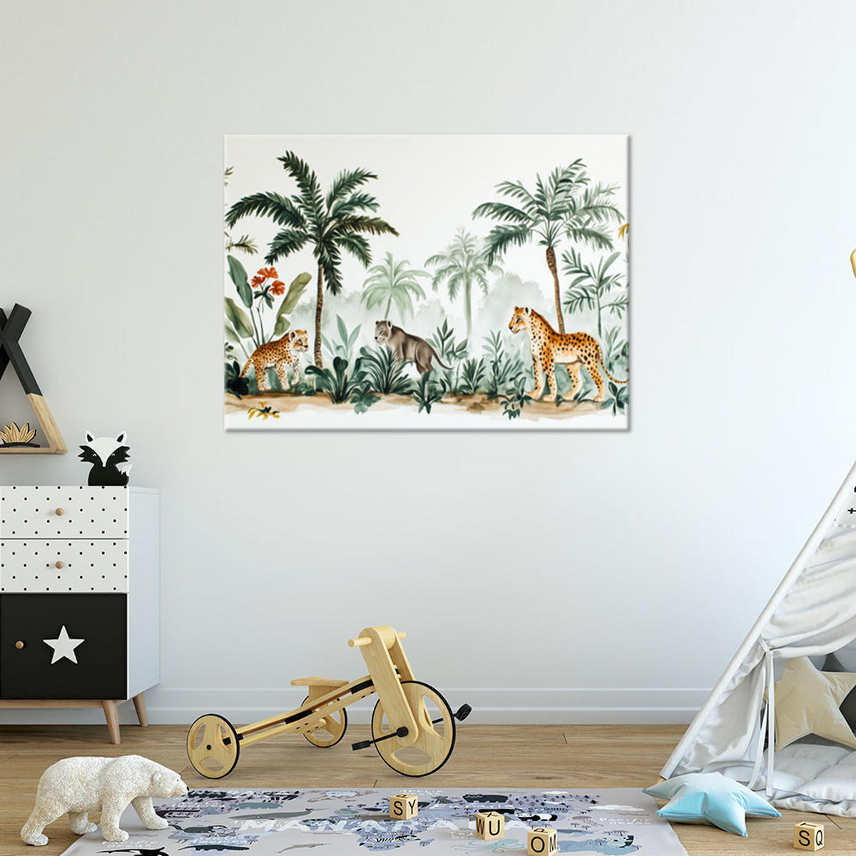 WANDBILD für kinderzimmer palmen afrikanische tiere - Grün, Textil (60/40cm) - Feeby